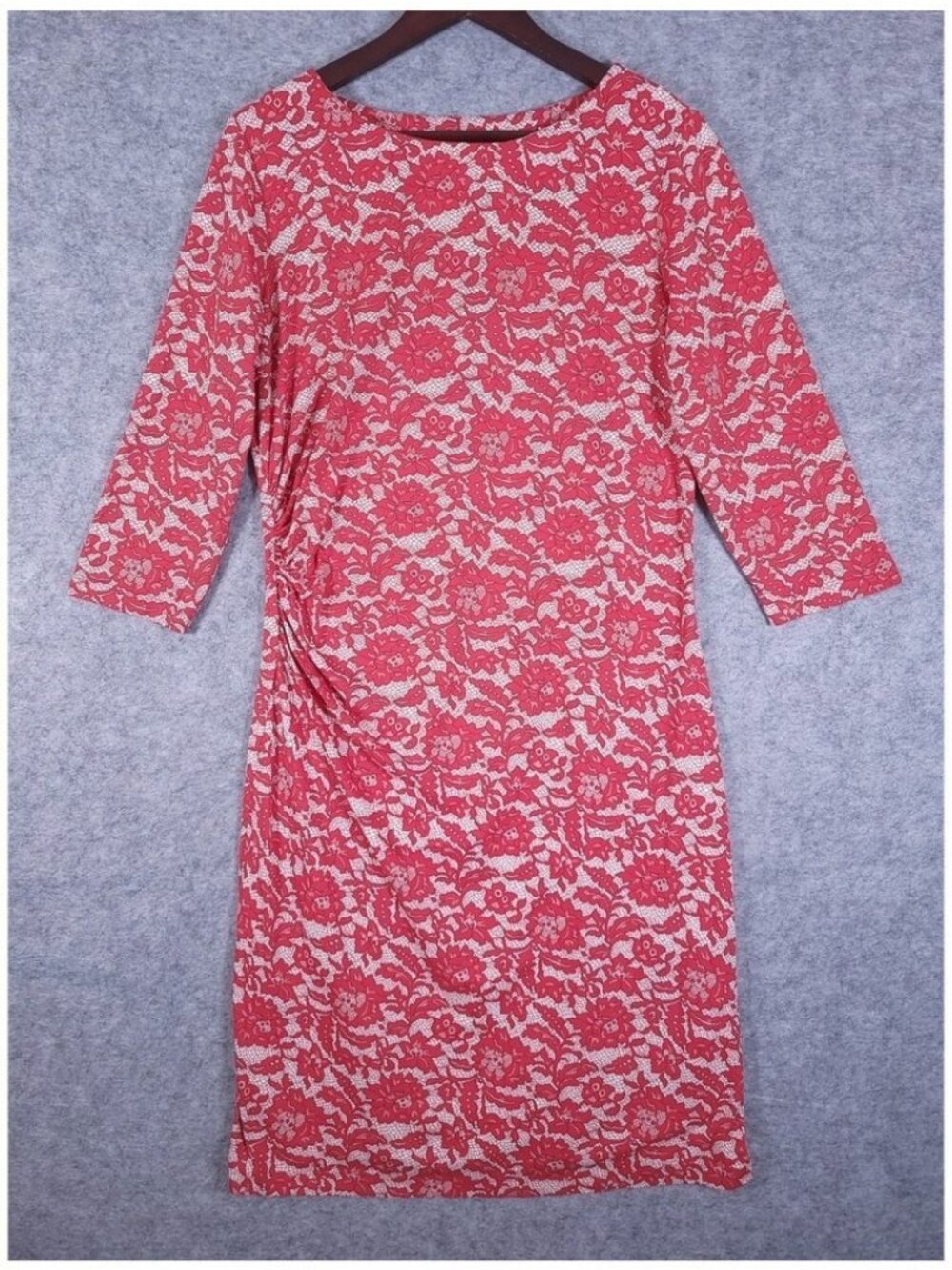 J McLaughlin Catalina Cloth Shift Dress Womens XL Red Floral Lace Print Ruched
